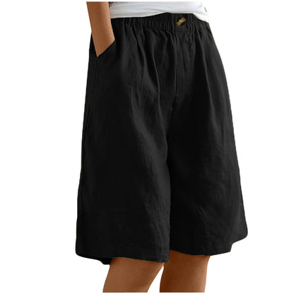 High-Waist Button & Elastic Shorts