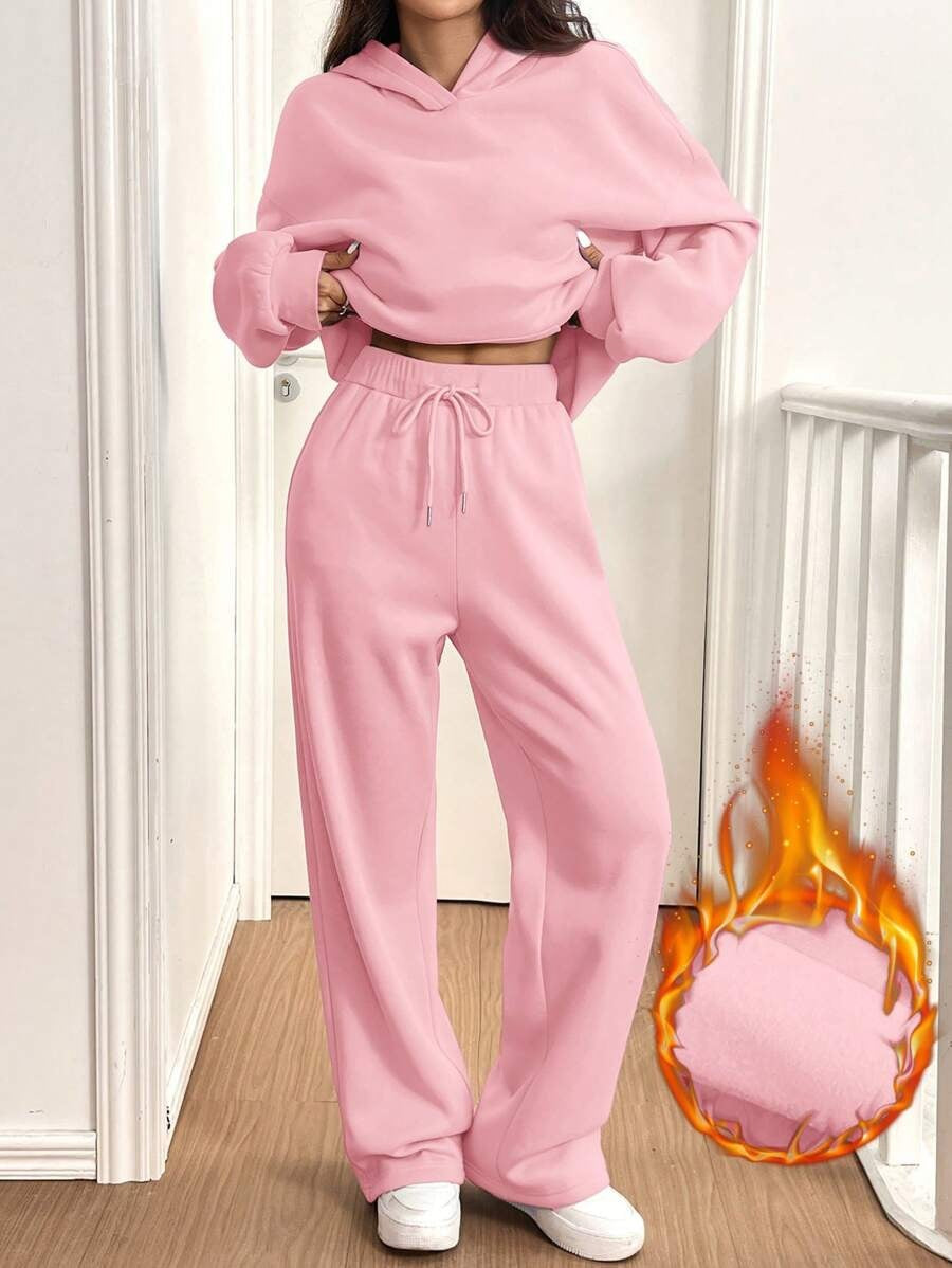 Womens Casual Warm Hooded Top And Pants Set - Sculptify™