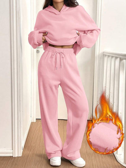 Womens Casual Warm Hooded Top And Pants Set - Sculptify™