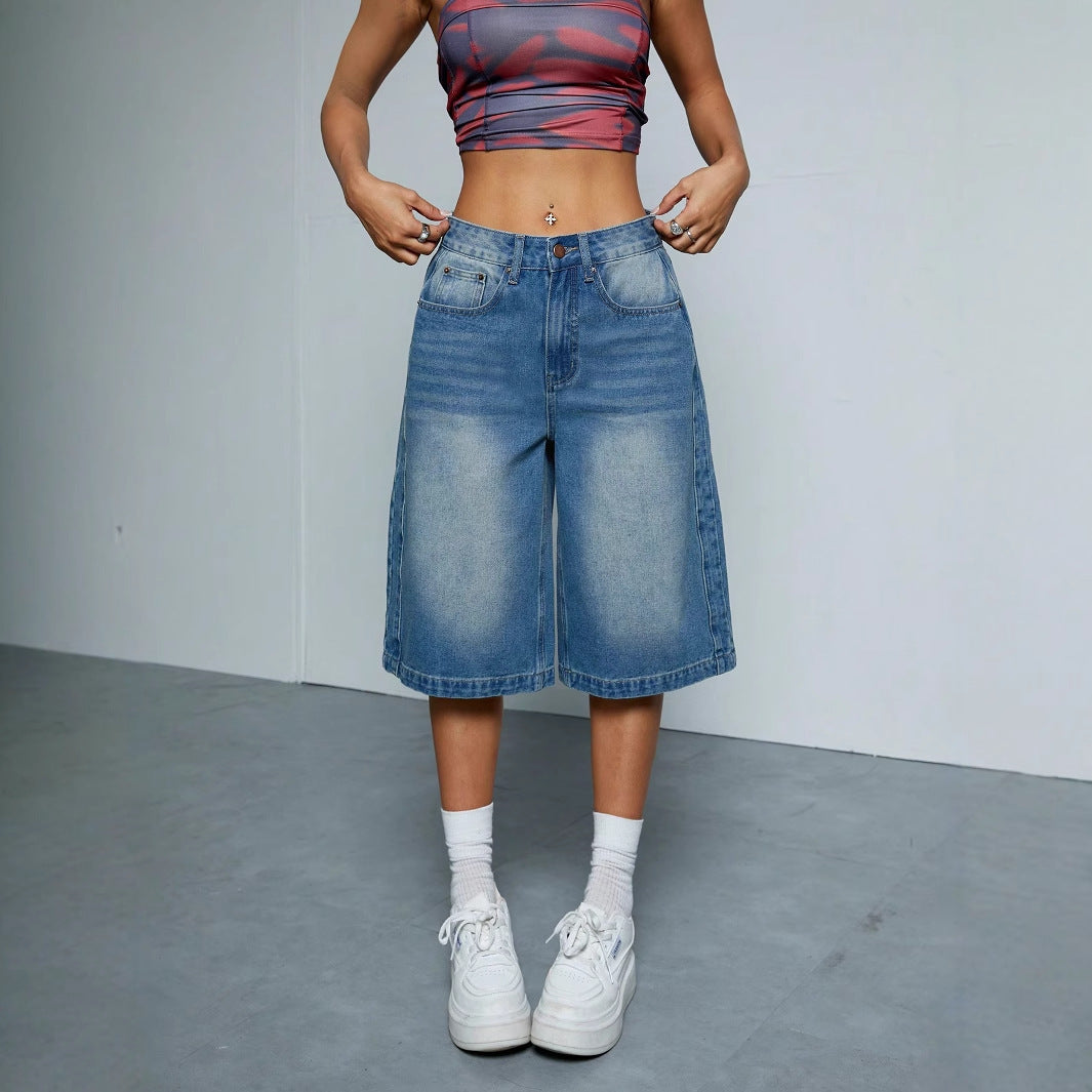 Stylish Loose Wide-Leg Jean Shorts