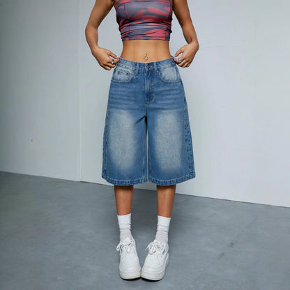 Stylish Loose Wide-Leg Jean Shorts