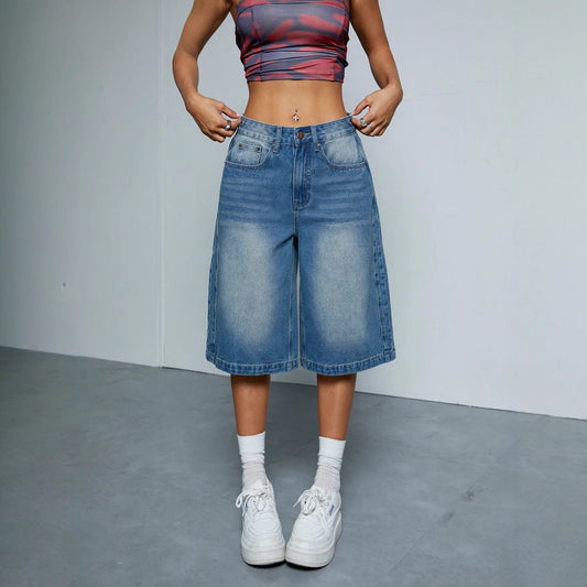 Stylish Loose Wide-Leg Jean Shorts
