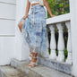 Modern Mesh Panel Floral Denim Skirt