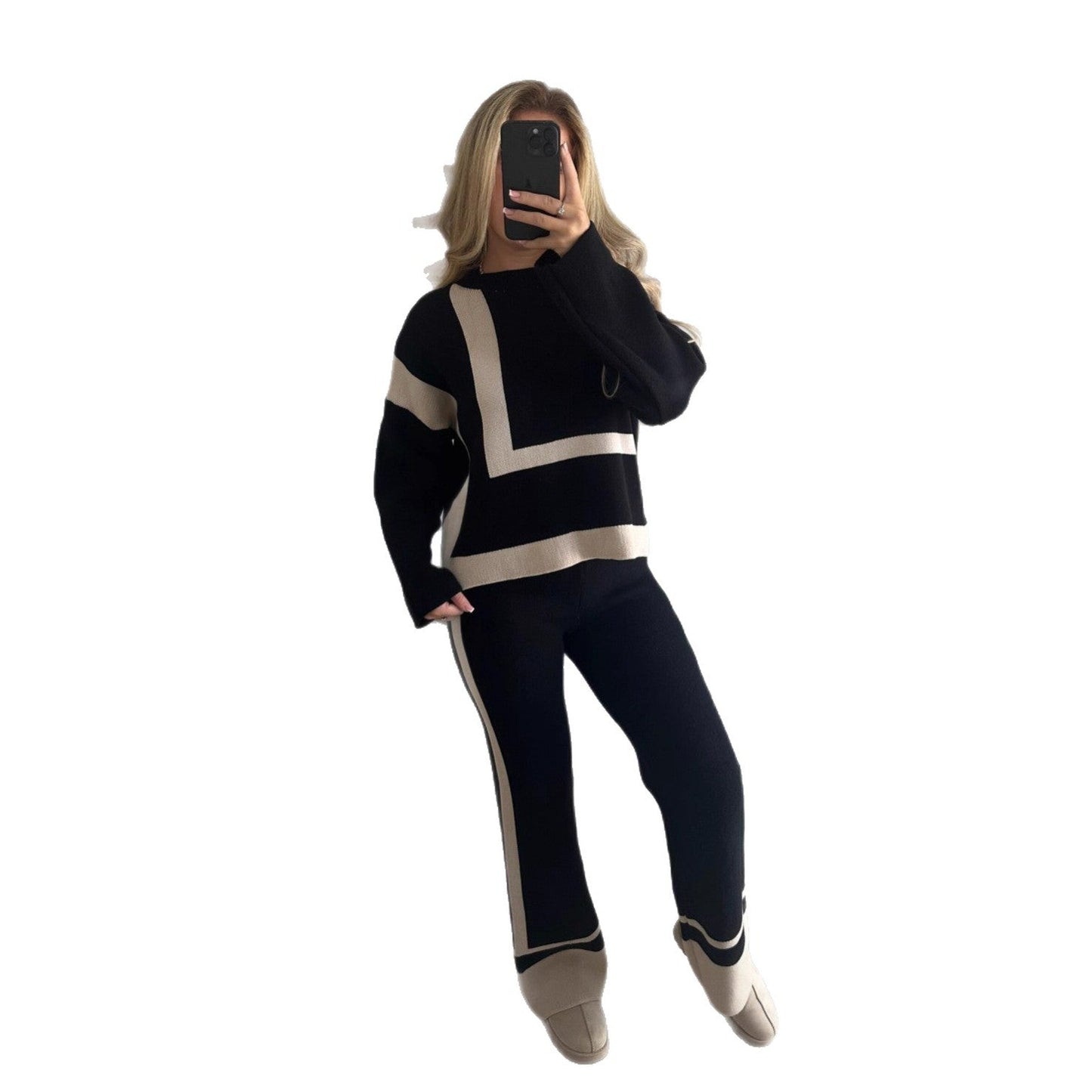 Crew-neck Sweater And Relaxed-fit Casual Pants Set  Sets Sculptify™