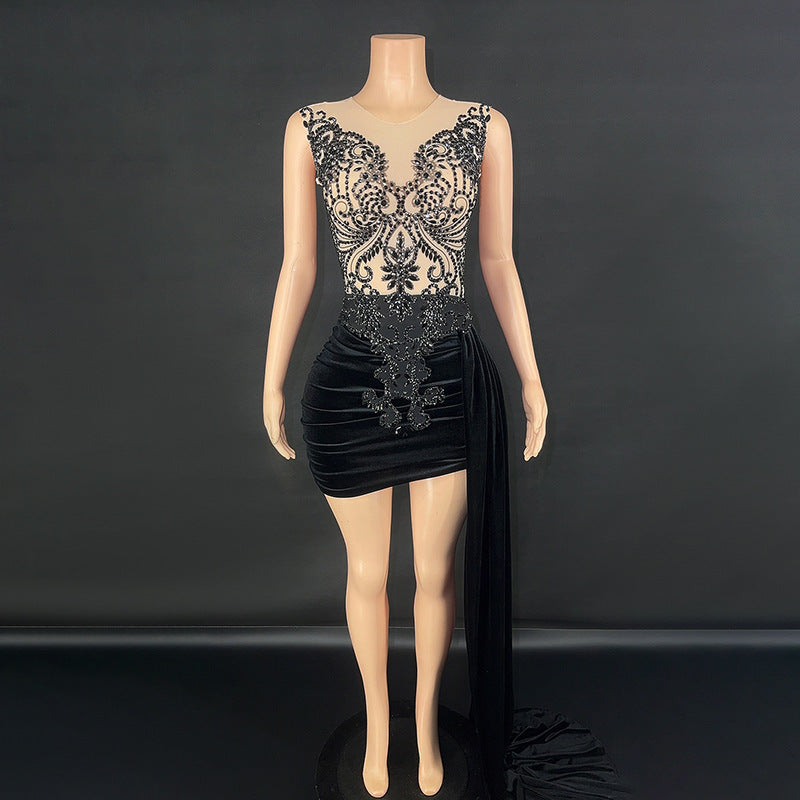 Summer Luxury Evening Dress Female Singer Stage Costume Senior Dress Side Trailing Skirt - Sculptify™
