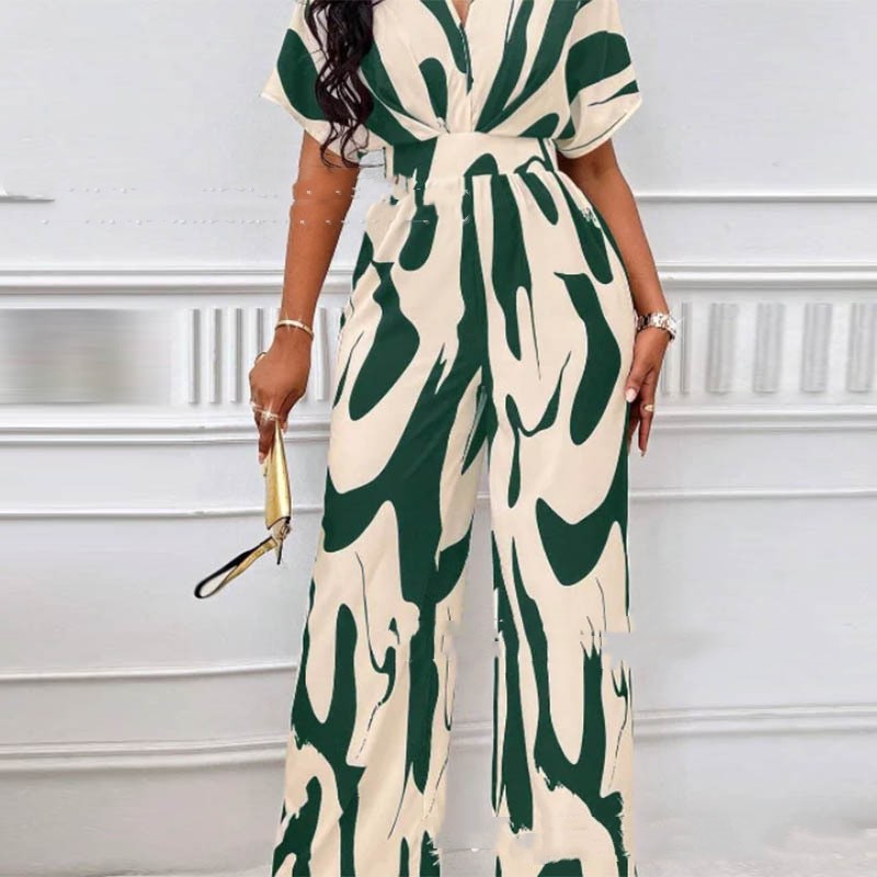 V-neck Loose Printed Long Jumpsuit - Sculptify™