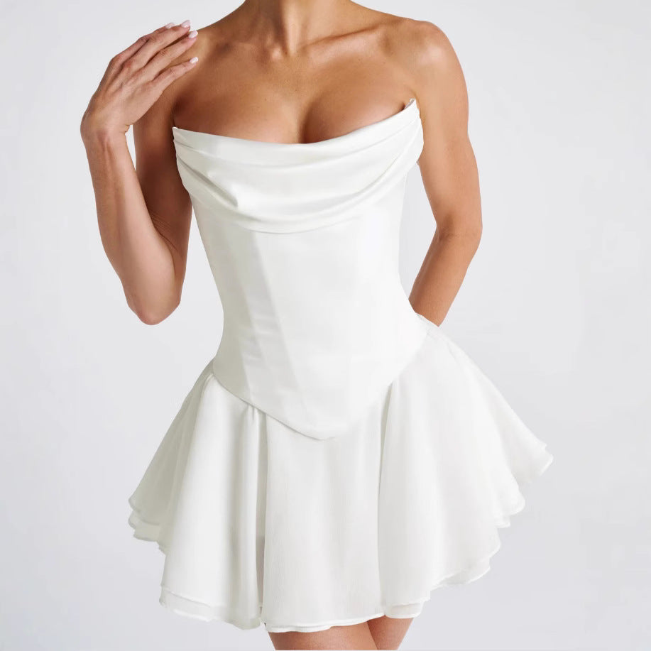French Solid Color Tube Top Dress With Sleeves - Sculptify™