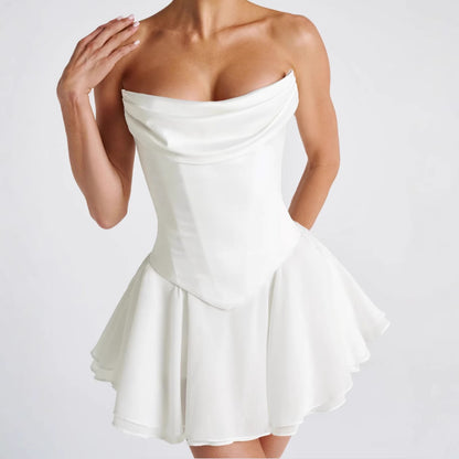 French Solid Color Tube Top Dress With Sleeves - Sculptify™
