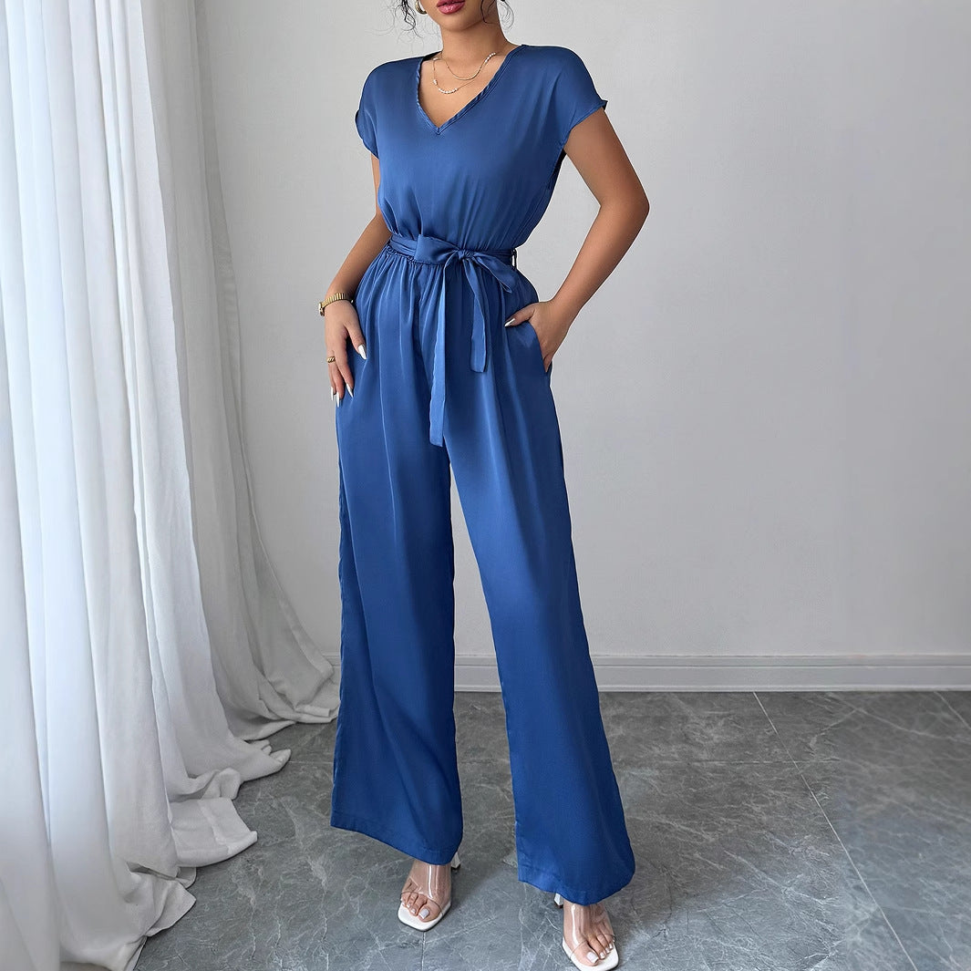 Fashion Wind Deep V High-waisted Wide-leg Jumpsuit Women's Clothing - Sculptify™