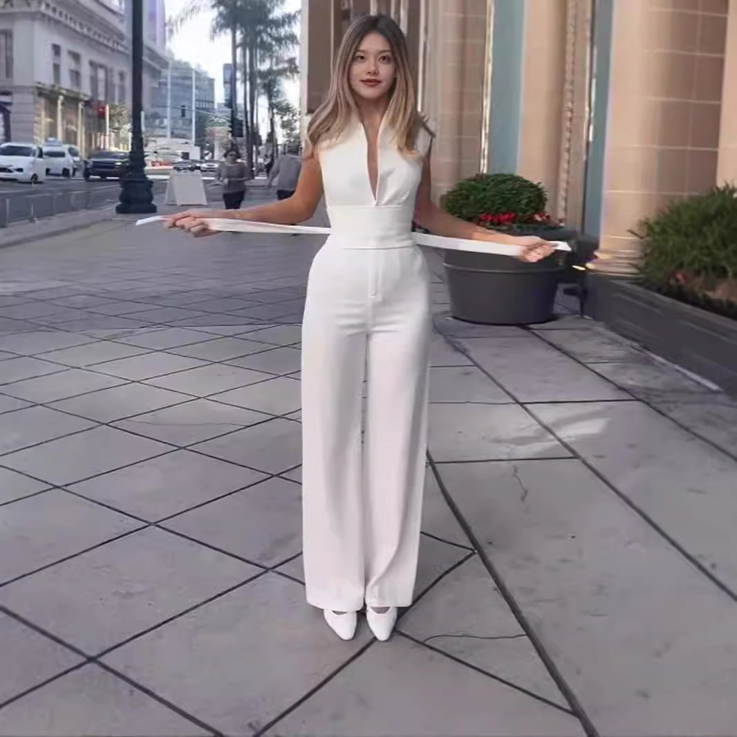 Solid Color Low Neck Sleeveless Tight Jumpsuit - Sculptify™