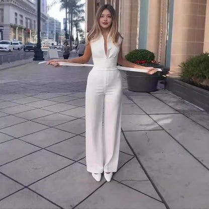 Solid Color Low Neck Sleeveless Tight Jumpsuit - Sculptify™