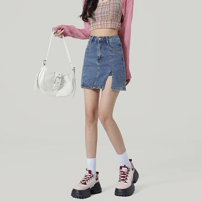 Sleek Half-Length Denim Slim Skirt