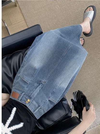 Medium-Length High Waist Retro Denim Skirt