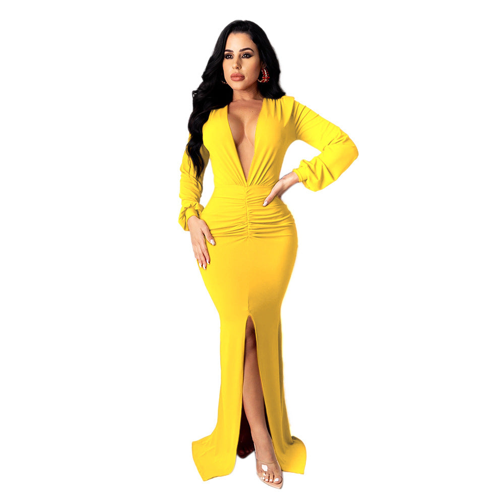 Women's Large V-neck Slim-fit Nightclub Evening Dress - Sculptify™