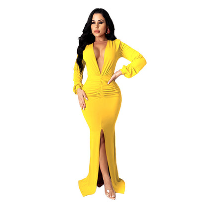 Women's Large V-neck Slim-fit Nightclub Evening Dress - Sculptify™