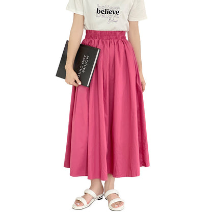 Casual Pure Cotton Flared Midi Skirt