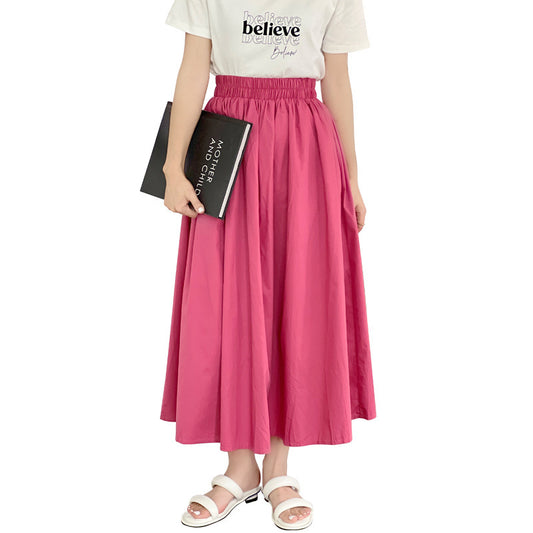 Casual Pure Cotton Flared Midi Skirt