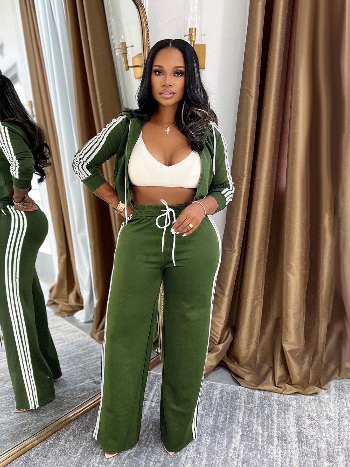 Womens Fashionable Casual Striped Outerwear Set  Sets Sculptify™