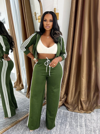 Womens Fashionable Casual Striped Outerwear Set  Sets Sculptify™