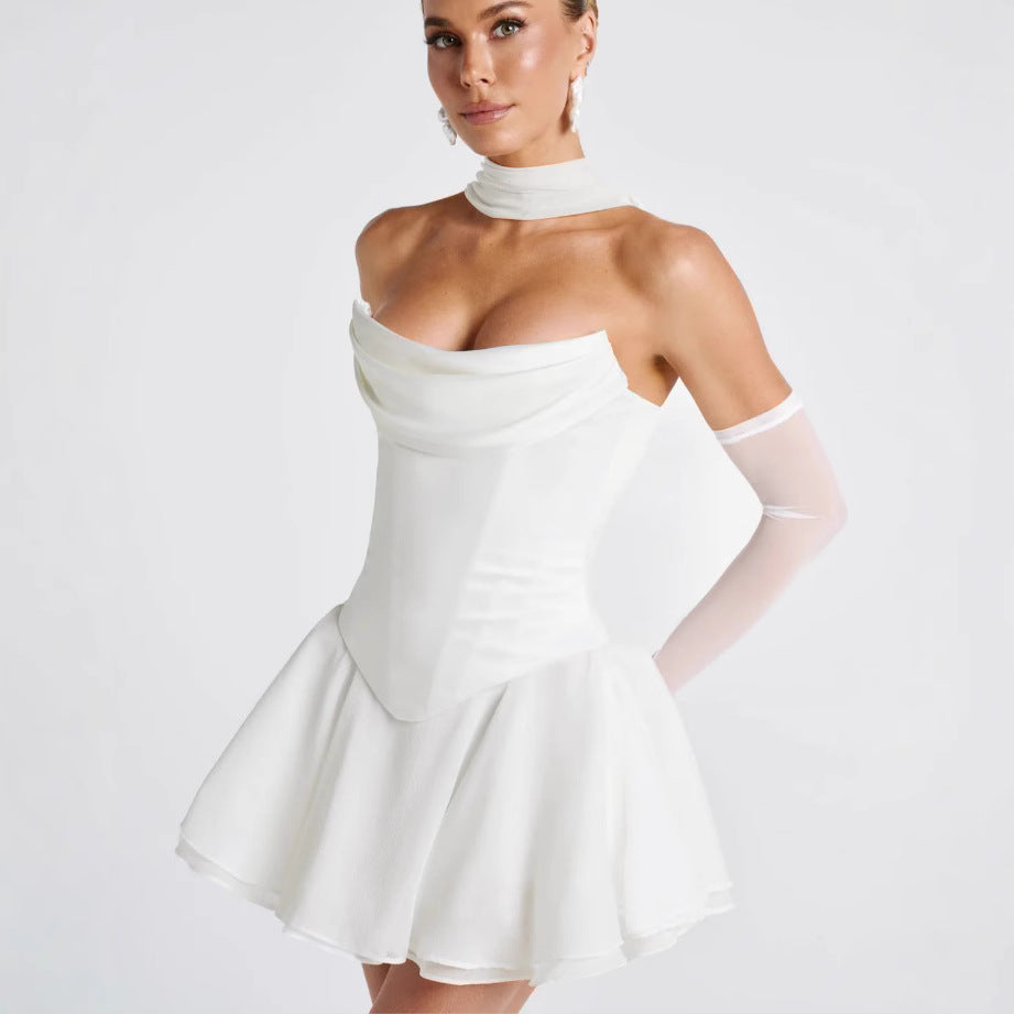 French Solid Color Tube Top Dress With Sleeves - Sculptify™