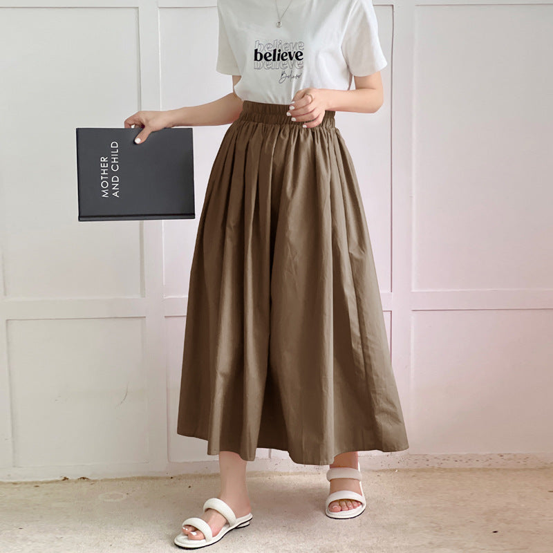 Casual Pure Cotton Flared Midi Skirt
