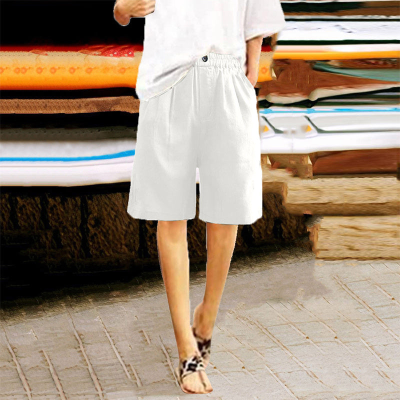 High-Waist Button & Elastic Shorts