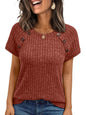 Womens Ribbed Crew-neck Button-panel Short-sleeve Top  Short sleeve t-shirts Sculptify™