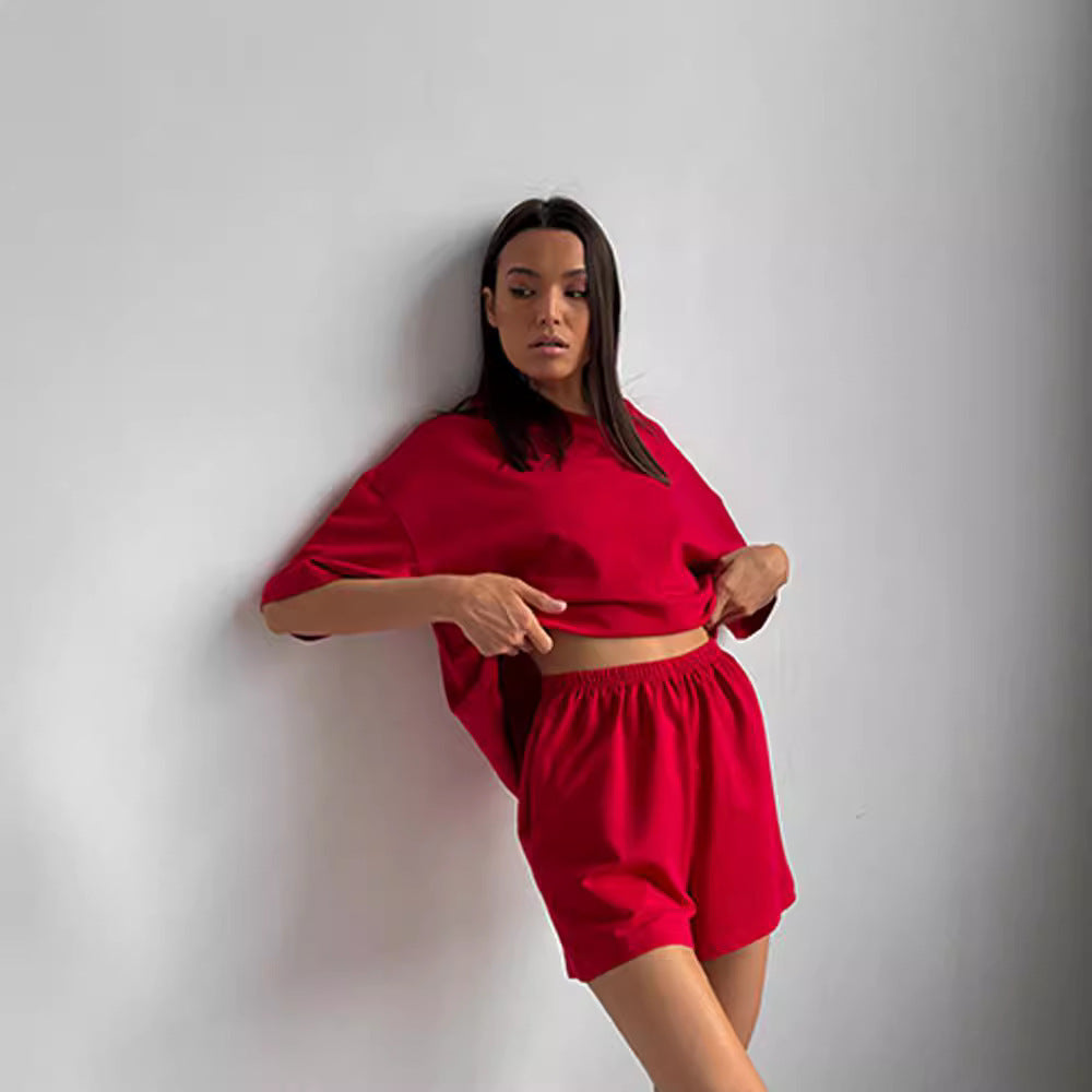 Casual Short-Sleeve Crew-Neck Top And Shorts Two-Piece Set - Sculptify™