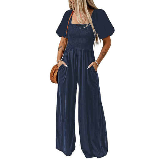 Women's Square Collar Short Sleeve Jumpsuit - Sculptify™