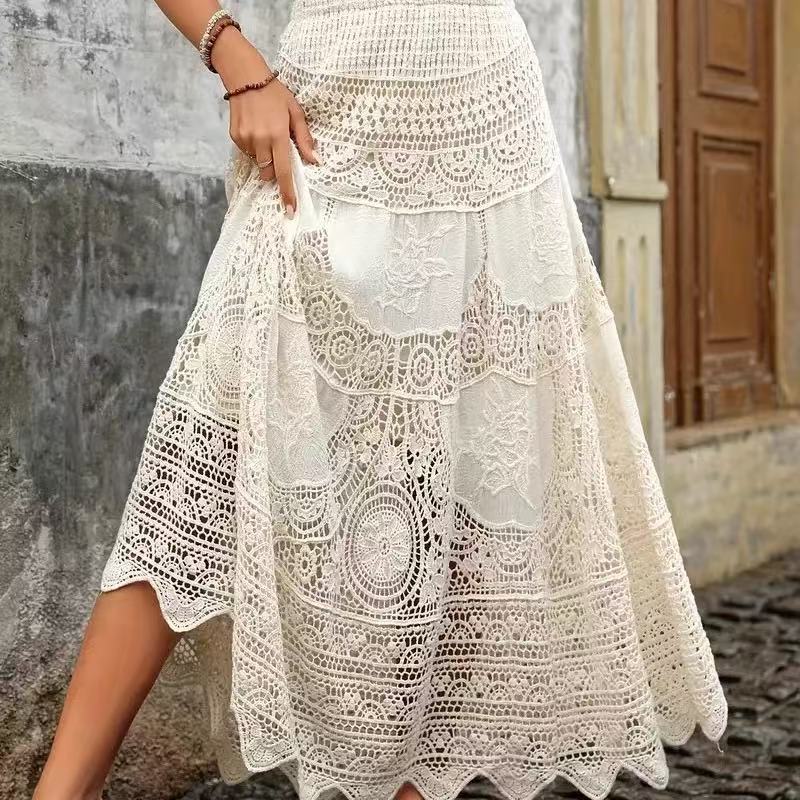 Stylish Big Hem Hollow Knit Skirt