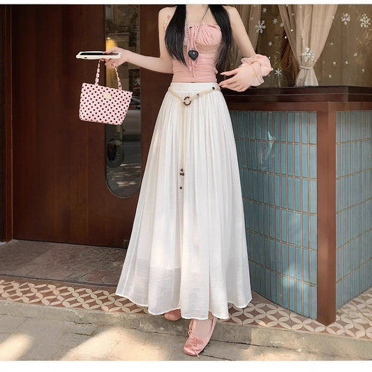 Timeless Vintage Pleated Belt Skirt