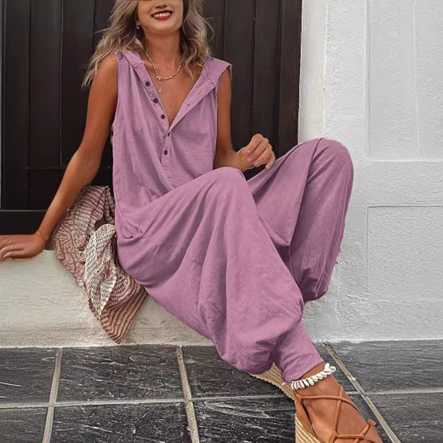 New Button Hooded Sleeveless Jumpsuit - Sculptify™