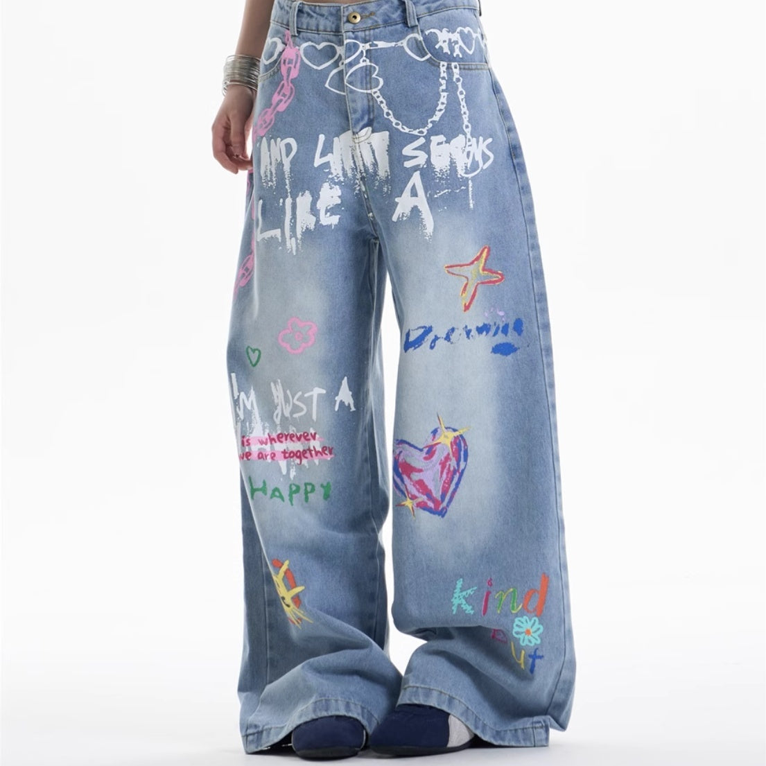 Edgy Waist Chain Printed Jeans