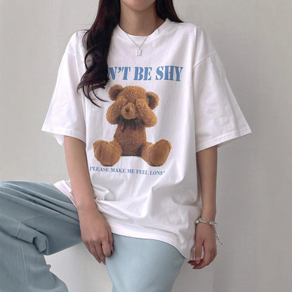 Loose-fitting Short-sleeve T-shirt With A Little Bear Print For Women Perfect For Summer  Short sleeve t-shirts Sculptify™