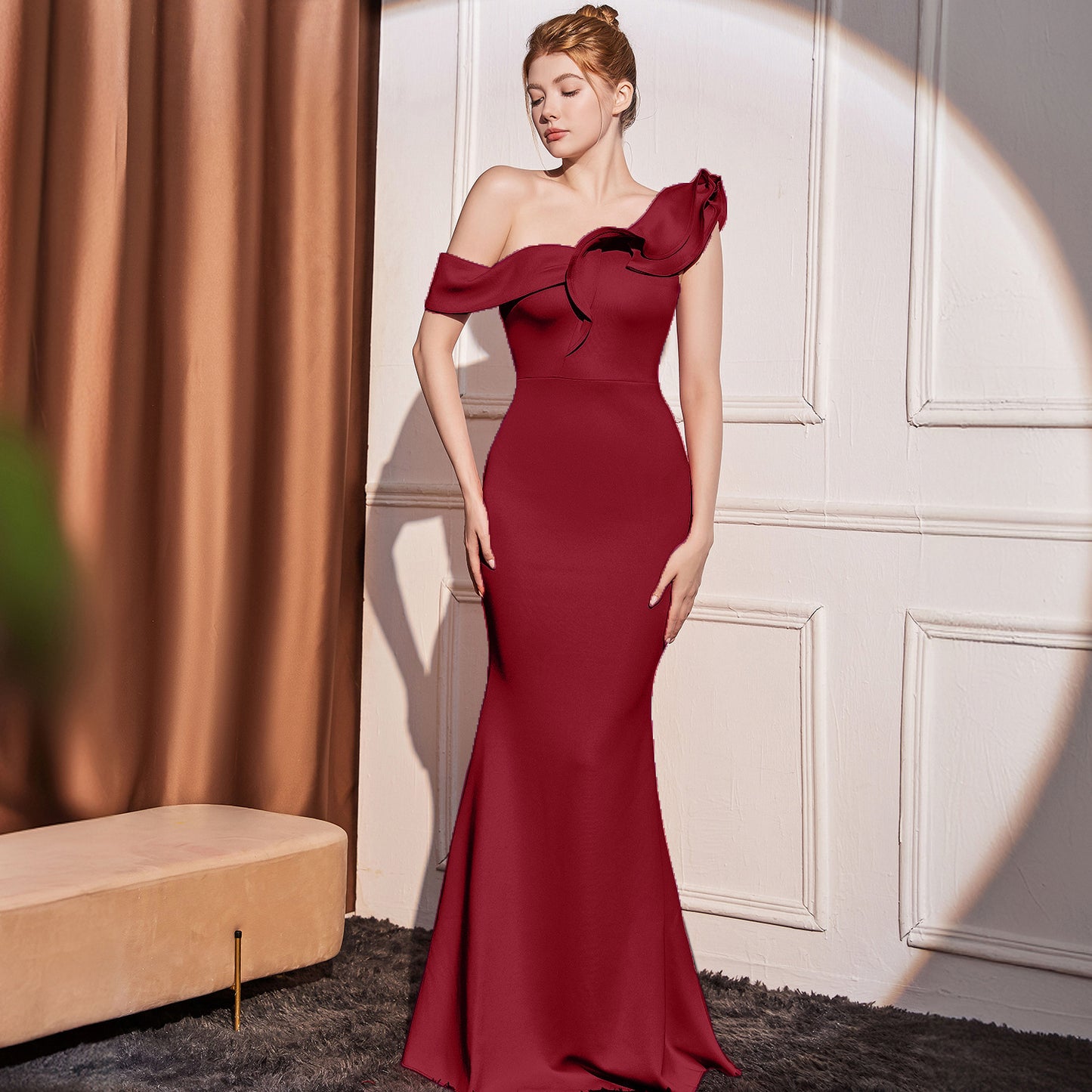 High-end Slant Shoulder Slimming Long Dress - Sculptify™