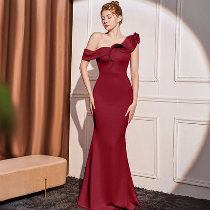 High-end Slant Shoulder Slimming Long Dress - Sculptify™