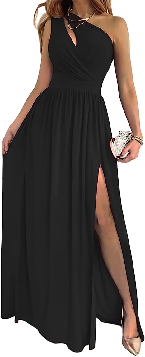 Women's One Shoulder High Split Cutout Sleeveless Elegant Sexy Cocktail Maxi Dress - Sculptify™