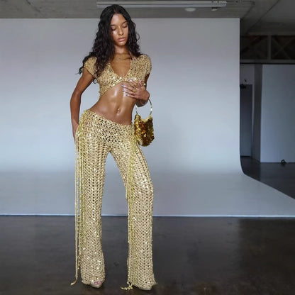 Sexy Cutout Sequin Set For Curvy Women - Sculptify™