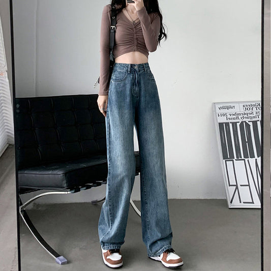 High Waist Draped Wide Leg Jeans