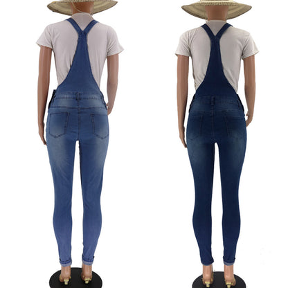 Womens Ripped Washed Denim Overalls - Sculptify™