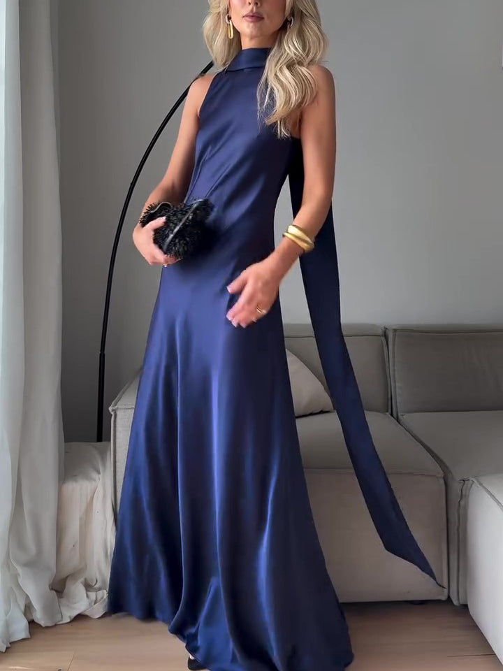 Royal Blue Satin Sleeveless Maxi Dress - Sculptify™