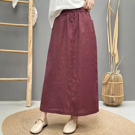High-Waist Lace-Up Linen Pencil Skirt
