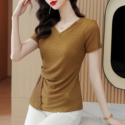 Knitted Ice Silk Short Sleeve T-shirt Women's Summer  Short sleeve t-shirts Sculptify™