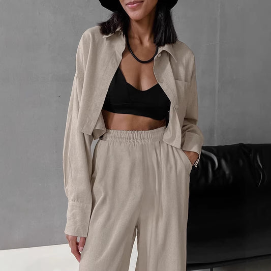 Womens Casual Fashion Shirt And Drawstring Pants Set - Sculptify™