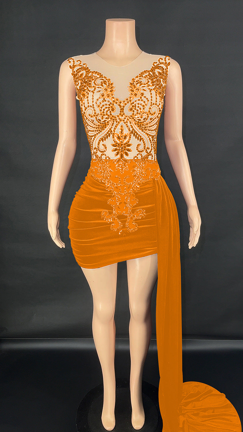 Summer Luxury Evening Dress Female Singer Stage Costume Senior Dress Side Trailing Skirt - Sculptify™