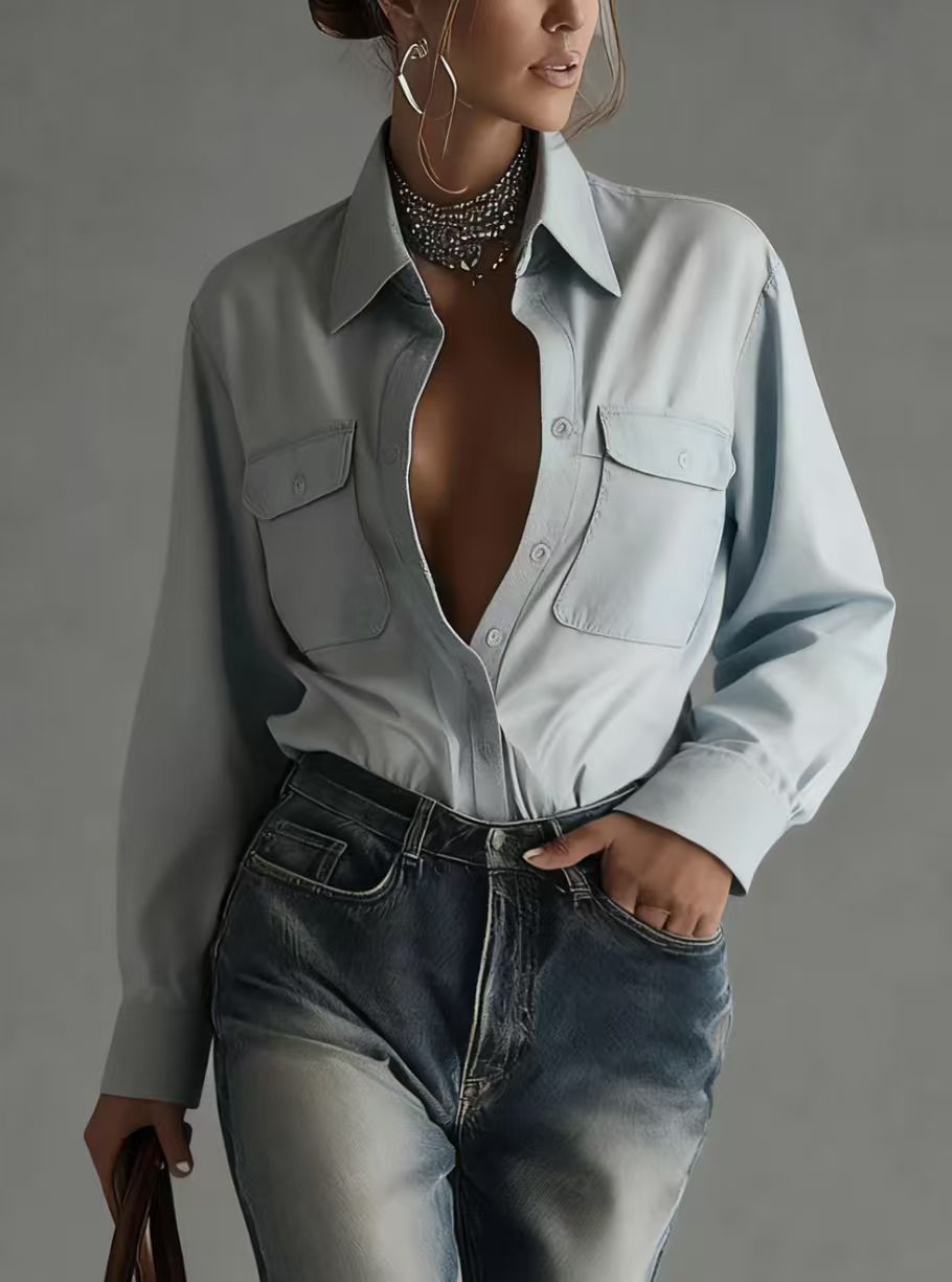 Stylish Relaxed-fit Long-sleeve Collar Shirt For Women - Sculptify™