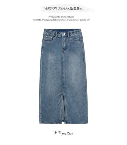 Retro Slim High-Waist A-Line Denim Skirt
