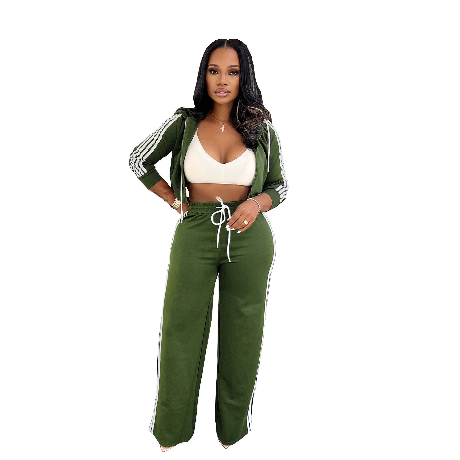 Womens Fashionable Casual Striped Outerwear Set  Sets Sculptify™