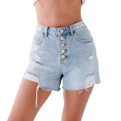 Edgy Water-Washed Distressed Jean Shorts