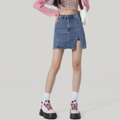Sleek Half-Length Denim Slim Skirt